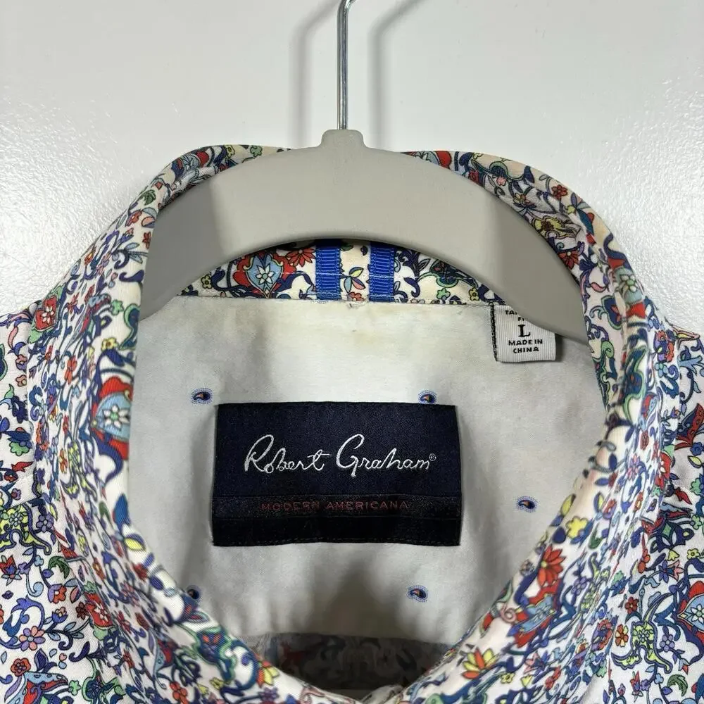 Men’s Robert Graham Short Sleeve Button Down Tailored Fit Size Large Colorful - Picture 3 of 7